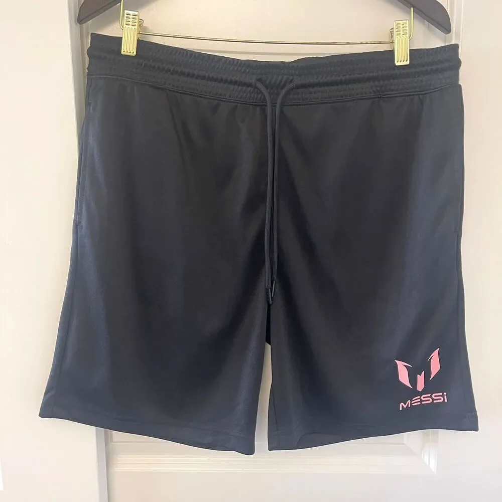 Messi Mens Athletic Fleece Black Active Jersey Pant Sports Shorts Size M - Picture 2 of 9